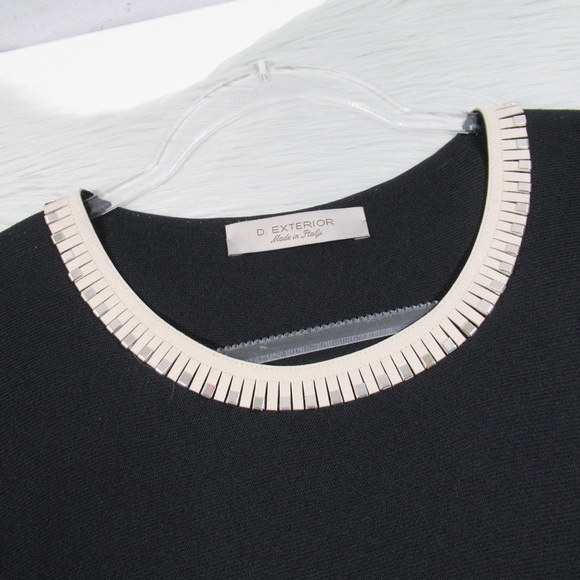 D. EXTERIOR Made In Italy Black Knit Tunic Top Faux-Leather Trim Size Large - Picture 6 of 12